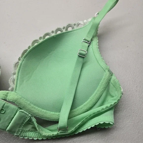 Victoria's Secret Women Bra 32B Green Floral Push Up Pigeonnant Underwired Lace - Picture 12 of 15